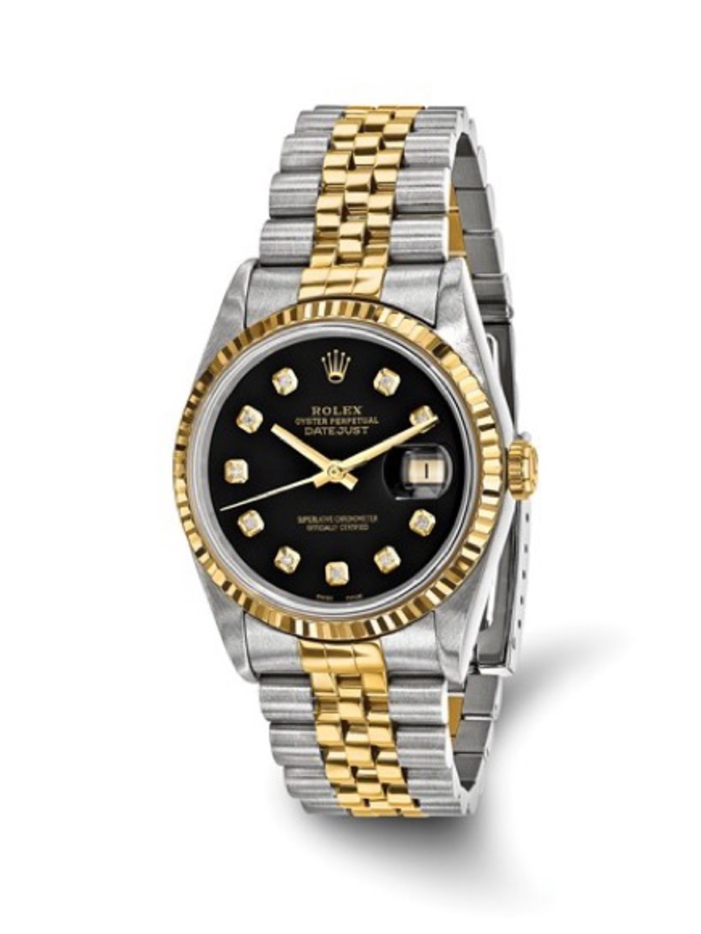 Pre-Owned Rolex Two-Tone Gold and Silver Watch with Black Dial